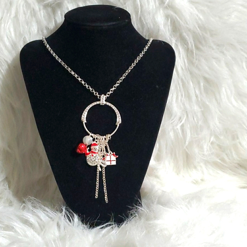 Christmas silver Necklace snowman